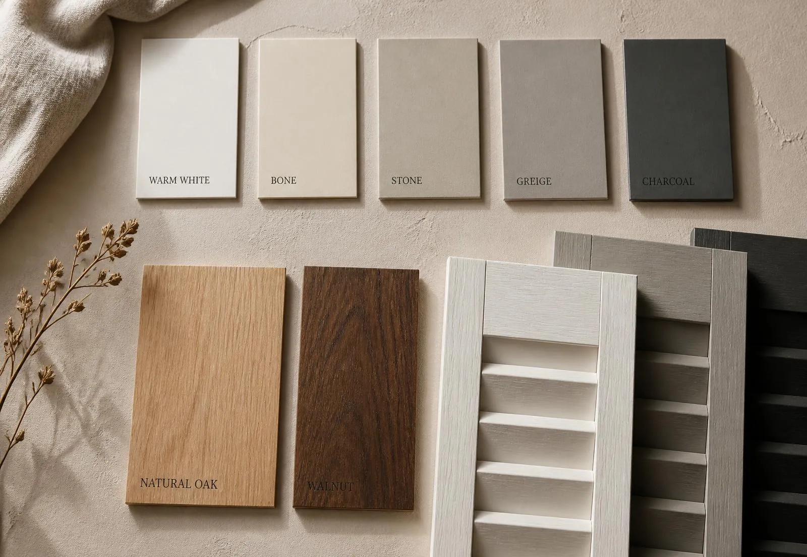 Paint and timber finish samples for shutters